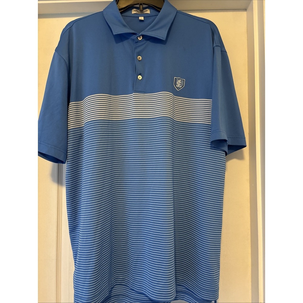 Peter Millar Polo Shirt Mens L Blue/White Stripe Summer Comfort Golf Performance